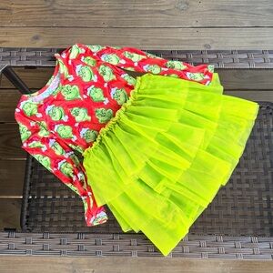 Posh Peanut x Grinch Red and Neon Green Tulle Dress Size 5/6T